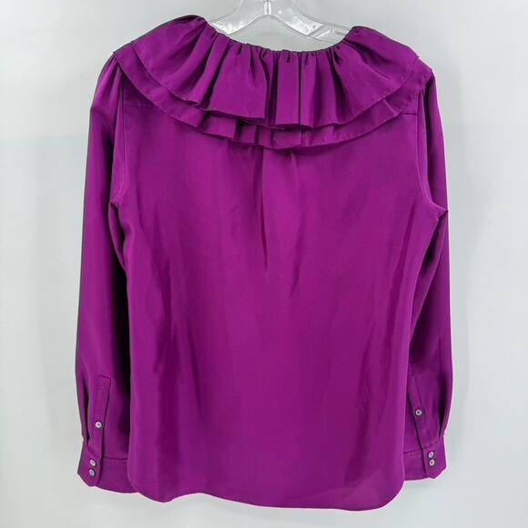 J. Crew Collection Twill Ruffle Collar Silk Button Front Blouse Top Sz S Purple - Picture 3 of 6